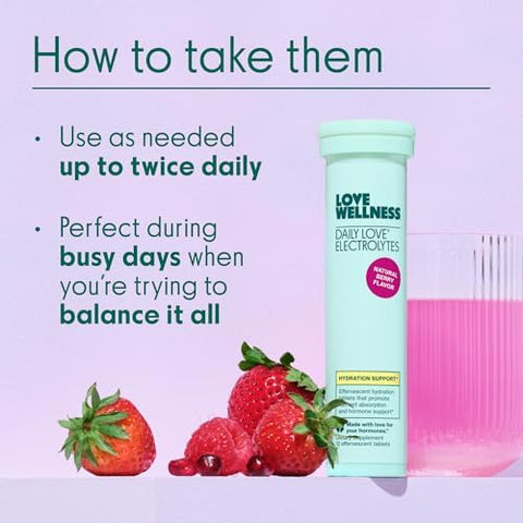 Love Wellness Daily Love Electrolytes Hydration Tablets For Women Supports Nutrient Absorption Healthy Hormone Balance Energy Healthy Cortisol Level Health Mood 12 Tablets Berry Flavor