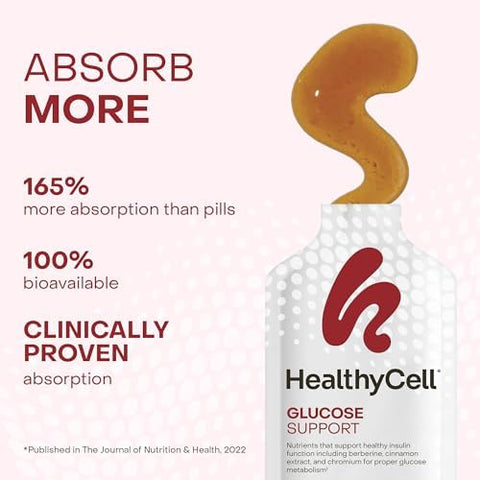Healthycell Glucose Support Supplement To Support Balanced Blood Sugar - Berberine Cinnamon & Chromium For Healthy Insulin Function & Proper Glucose Metabolism - 30 Gel Packs Apple Cinnamon Flavored