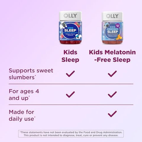 Olly Kids Melatonin Sleep Gummy Supplement Supports Sleep Quality Magnesium LTheanine Lemon Balm Cloudberry Peach Flavored 25 Day Supply 50 Count