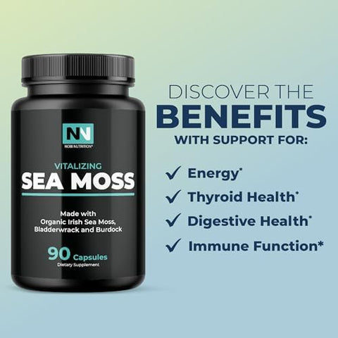 Irish Sea Moss Capsules with Organic Irish Moss 300mg Burdock Root and 500mg Bladderwrack Powder 45Day Supply 1300mg Complex Provides Iodine for Thyroid and Immune Support 90 Veggie Pills