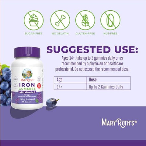 Maryruth'S Iron Gummies For 14 With Vitamin C For Absorption Sugar Free Gummy Iron Supplement Vit C Energy Metabolism Cellular Health Immune Support Vegan Non-Gmo 60 Count