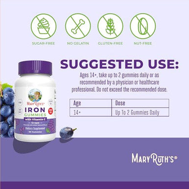 Maryruth'S Iron Gummies For 14 With Vitamin C For Absorption Sugar Free Gummy Iron Supplement Vit C Energy Metabolism Cellular Health Immune Support Vegan Non-Gmo 60 Count