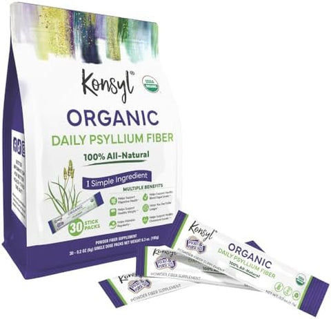 Konsyl Organic Daily Psyllium Fiber Stick Packs Onthego Fiber Supplement Powder Convenient Allnatural Soluble Fiber Gluten & Sugar Vegan & Keto 30 Packets