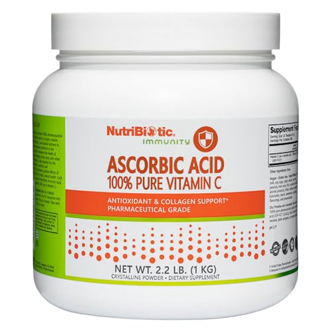NutriBiotic Ascorbic Acid Vitamin C Powder 2.2 Lb Pharmaceutical Grade LAscorbic Acid 2000 Mg Per Serving Essential Immune and Antioxidant Collagen Support Supplement Vegan Gluten and GMO