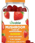 Lifeable Mushroom Gummies For Adults 10 Mushroom Complex Blend With Ashwagandha Ksm66 Vegan Kosher Nongmo Mushroom Supplement Extract Great Tasting Focus & Energy Support 60 Gummies