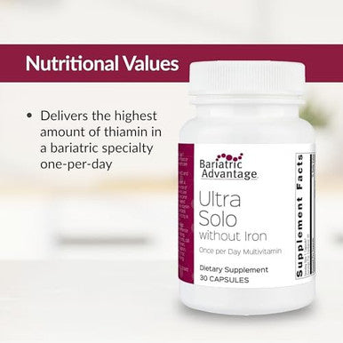 Bariatric Advantage Ultra Solo Without Iron Onceperday Daily Multivitamin For Bariatric Patients With Thiamin Vitamin A & More Gluten 90 Capsules