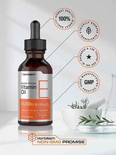 Horbaach Vitamin E Oil 13800 IU 1oz Naturally Sourced Liquid Supplement Vegetarian NonGMO and Gluten Free Formula