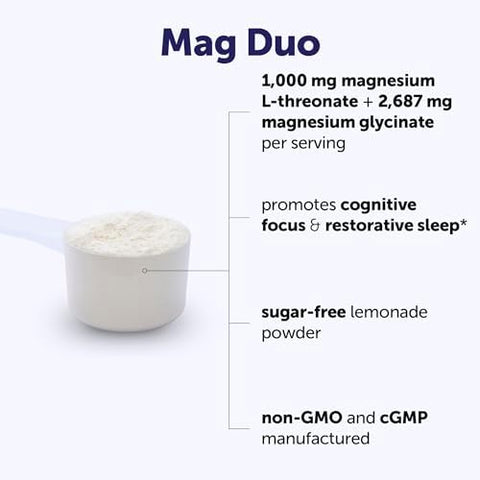 Micro Ingredients Mag Duo Magteina' Magnesium LThreonate and Magnesium Glycinate Powder Restful Sleep Calm and Focus Support 2In1 Advanced Magnesium Formula SugarFree Lemonade Flavor