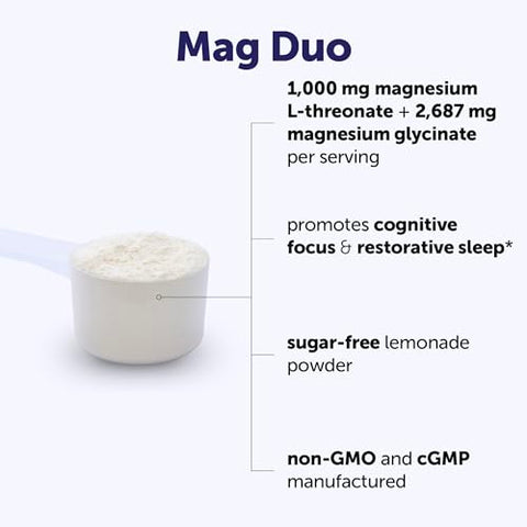 Micro Ingredients Mag Duo Magtein Magnesium L-Threonate & Magnesium Glycinate Powder Restful Sleep Calm & Focus Support 2-In-1 Advanced Magnesium Formula Sugar-Free Lemonade Flavor