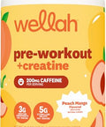 Wellah Pre-Workout Creatine Powder (30 Servings) Peach Mango - 200Mg Caffeine 3G Creatine Monohydrate 5G Citrulline Malate Pre-Workout With Creatine Supplement