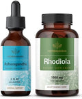 Herbamama Ashwagandha And Rhodiola Rosea Kit - Bundle Of Ashwagandha Liquid Drops 2 Fl Oz & 1000Mg Rhodiola Rosea Capsules - Vegan Non-Gmo Gelatin- - 2 Pack