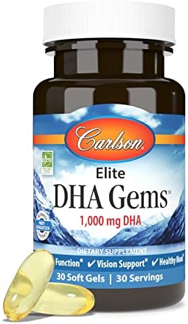 Carlson Elite DHA Gems 1000 mg DHA Supports Healthy Brain Function and Vision 30 soft gels