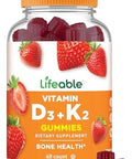 Lifeable Vitamin D3 K2 Gummies For Adults 1000Iu D3 And K2 100Mcg Great Tasting D3 And K2 Supplements For Bone Health And Immunity Vit D3 K2 For Adults Men And Women 60 Gummies