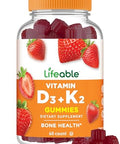 Lifeable Vitamin D3 K2 Gummies for Adults 1000iu D3 and K2 100mcg Great Tasting D3 and K2 Supplements for Bone Health and Immunity VIT D3 K2 for Adults Men and Women 60 Gummies
