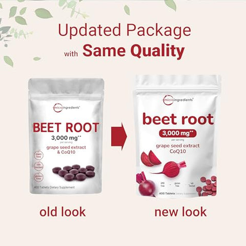 Micro Ingredients Beet Root 3000Mg With Grape Seed Extract & Coq10 400 Tablets 200 Servings Super Beets Supplements From Fresh Beetroot Extract