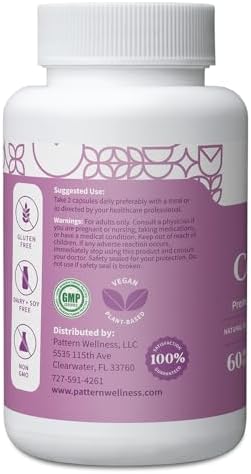 Pattern Wellness Pms Complex Monthly Cycle Wellness Support With Vitamin B6 Magnesium & Herbal Extracts 60 Vegan Capsules