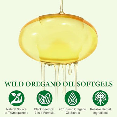 Aebefbaw Oregano Oil Capsules With Black Seed Oil 120 Softgels 6000Mg