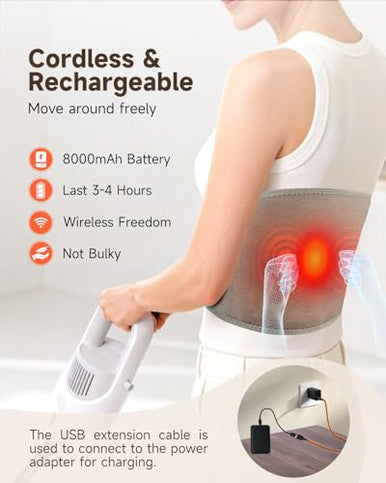Gilaygrow Cordless Heating Pad With Massager For Back Pain Relief Portable Wearable Heat Belt For Lower Back 8000Mah Rechargeable Wireless Electric With 3 Heat 3 Vibration s For Women Men Mom Dad Seniors