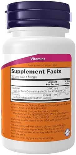 Now Foods Supplements Vitamin A & D3 25000/1000 Iu Eye Health Essential Nutrition 100 Softgels