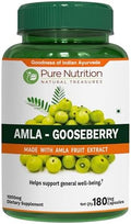 Pure Nutrition Amla Capsules (Indian Gooseberry) 1000 Mg Per Serving 180 Veg Capsules Amla Fruit Extract 500 Mg + Powder 500 Mg Standardized Extract NonGmo Herbal Supplement