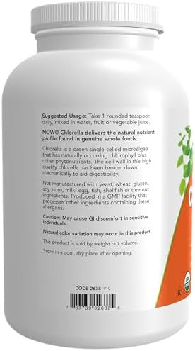 Now Foods Supplements Organic Chlorella Powder With Naturally Occurring Chlorophyll Betacarotene Mixed Carotenoids Vitamin C Iron And Protein 1Pound