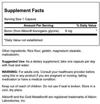 Swanson Boron from Albion Boroganic Glycine 6 Milligrams 60 Capsules (4 Pack)