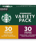 Starbucks K-Cup Coffee Pods, Starbucks Blonde, Medium and Dark Roast Hot or Iced Coffee, Variety Pack, 60 Keurig Pods
