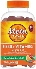 Metamucil Fiber Gummies For Adults With Vitamins C D B12 For Metabolism No Sugar Added Citrus Berry Flavor 5G Plant Based Prebiotic Fiber Supplement Blend 120 Count