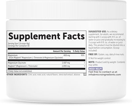 Micro Ingredients Mag Duo Magteina' Magnesium LThreonate and Magnesium Glycinate Powder Restful Sleep Calm and Focus Support 2In1 Advanced Magnesium Formula SugarFree Lemonade Flavor