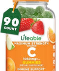Lifeable Vitamin C Great Tasting Natural Flavor Gummy Supplement Vegetarian Gmo Chewable Vitamins For Immune Support 90 Gummies (1050 Mg)
