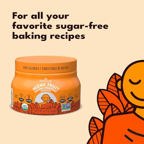 SweetLeaf Organic Monk Fruit Sweetener, Granular - Keto Friendly Natural Sugar Substitute for Coffee, Tea, and Baking, Zero Calorie, Organic Monk Fruit, Non GMO, Sugar Free - 8.47 Oz Jar (Pack of 6)