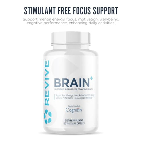 Revive Md Brain Supplement For Memory & Focus Stimulant-Free Nootropic Formula For Cognitive Health With Niacin Vitamins B6 & B12 Acetyl-L-Carnitine Hcl & Alpha-Gpc 150 Capsules (30 Servings)