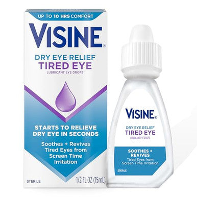 Visine Dry Eye Relief Tired Eye Lubricant Eye Drops Moisturizing & Soothing Sterile Drops For Irritated Dry & Tired Eyes Due To Screen Time Irritation Polyethylene Glycol 0.5 Fl. Oz