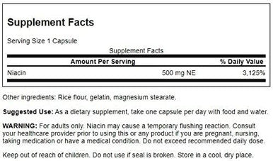 Swanson Niacin (B3) Cardio Health Support Carbohydrate Metabolism 500 Milligrams 250 Capsules