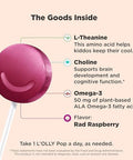 Olly Mellow Buddies L'Olly Pops Omega3 Ala Ltheanine Choline Kids Dietary Supplement Lollipops Supports A Calm Mood & Healthy Brain Function Vegetarian Raspberry Flavored 25 Count