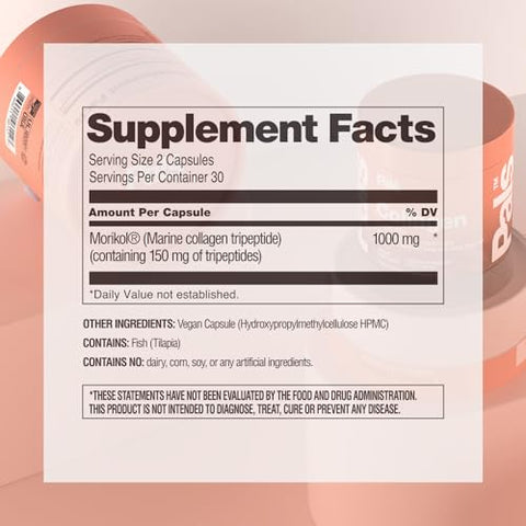 Pals Marine Collagen Peptides Capsules For Women & Men 15X Concentration Type I & Iii Fish Derived Tripeptides Hydrolyzed Marine Collagen Supplements For Skin Hair Nails Bones Joint Health Non-Gmo 30 Days