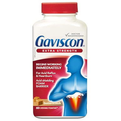 Gaviscon Extra Strength Butterscotch Antacid Tablets 60 Count