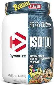 Dymatize Iso100 Hydrolyzed Fruity Pebbles Protein Powder Bundle 25G Protein 5.5G Bcaas 5 Pound + 20 Servings