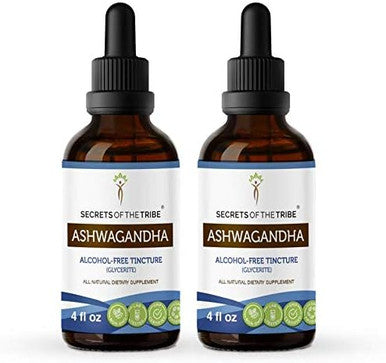 Secrets of the Tribe Ashwagandha Tincture Alcohol-Free Extract, Ashwagandha Withania Somnifera Anti-Stress and Relaxation 2x4 OZ