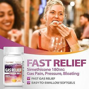 HealthA2Z Gas Relief Simethicone 180mg | Relieves from Stomach Discomfort and Gas | Anti Flatulence | Relieves Gas Fast
