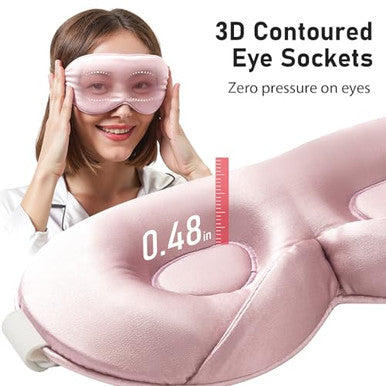 Litbear 100% 22 Momme Mulberry Silk Sleep Mask - 3D Contoured Eye Mask For Men Women Soft Breathable Sleeping Mask With Adjustable Strap Perfect Blocks Light For Sleeping (Pale Pink)