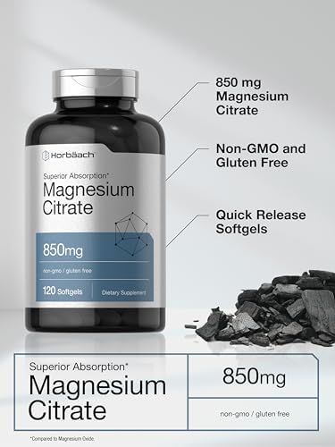 Horbaach Magnesium Citrate 850mg 120 Softgels Superior Absorption NonGMO and Gluten Free Formula