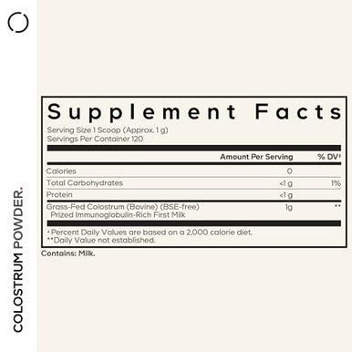 Codeage Bovine Colostrum Powder Supplement 4 Month Supply Per Serving Grass Fed Ethically 43 Oz 1000Mg