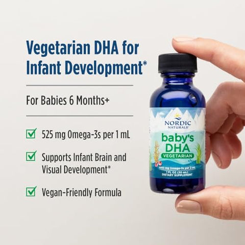 Nordic Naturals Baby S Dha Vegetarian Unflavored - 1050 Mg Plant-Based Omega-3-1 Oz - Supports Brain & Vision Development In Babies - Non-Gmo Vegan 15 Servings