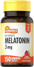 Sundance Melatonin Fast Dissolve 3Mg 150 Fast Dissolve Tablets Natural Berry Flavor Vegetarian Nongmo And Gluten Supplement