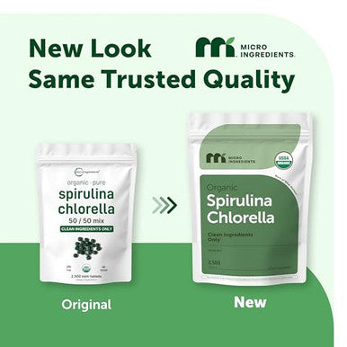 Micro Ingredients Organic Spirulina Chlorella Mini Tablets 2500 Tablets (8 Month Supply) 50/50 Blend Superfood Cracked Cell Wall For Better Absorption Rich In Vegan Protein & Chlorophyll