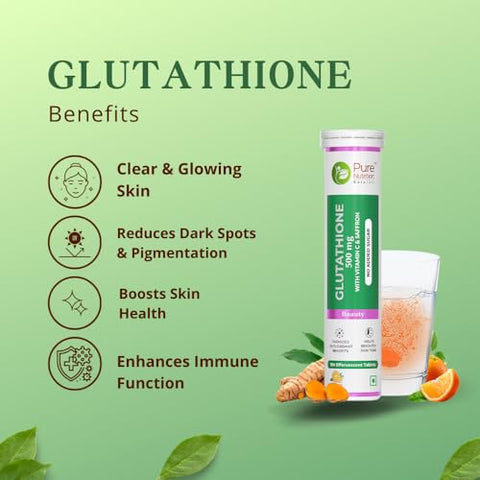 Pure Nutrition L-Glutathione 500Mg 30 Effervescent Tablets (15X2) With Vitamin C & Saffron Orange Flavour Supports Skin Immunity & Daily Wellness