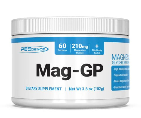 PEScience MagGP Magnesium Glycerophosphate Chelate Powder High Absorption Improved Sleep Calming Stress Relief and Cramp Support for Men and Women 60 Servings