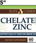 Suzy Cohen Chelated Zinc Supplements - 60 Capsules Gentle On The Stomach - Zinc Is For Healthy Cell Growth And Dna Formation - Supports Healthy Immune Function And Skin Health