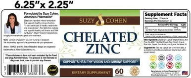 Suzy Cohen Chelated Zinc Supplements - 60 Capsules Gentle On The Stomach - Zinc Is For Healthy Cell Growth And Dna Formation - Supports Healthy Immune Function And Skin Health
